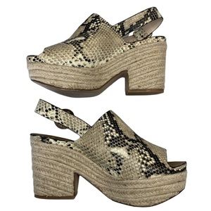 Zara Snakeskin Open Toe Slingback Wedge Sandals